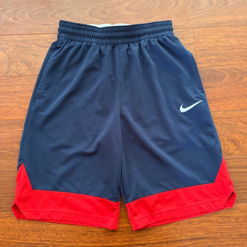 Nike Dri-FIT Basketball Shorts Navy Blue Red Colorblock Mens Small Baggy Y2K Gym